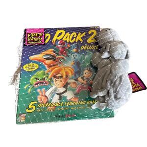 Kid Pack 2 Deluxe PC Cd Rom learning math spell money video map Game hippo plush